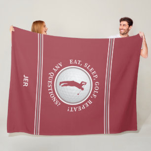 Golfer Modern Sports Monogram Golf Ball Red Grey Fleece Blanket