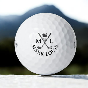 Golfer Monogram Crossed Clubs & King Crown  Golf Balls