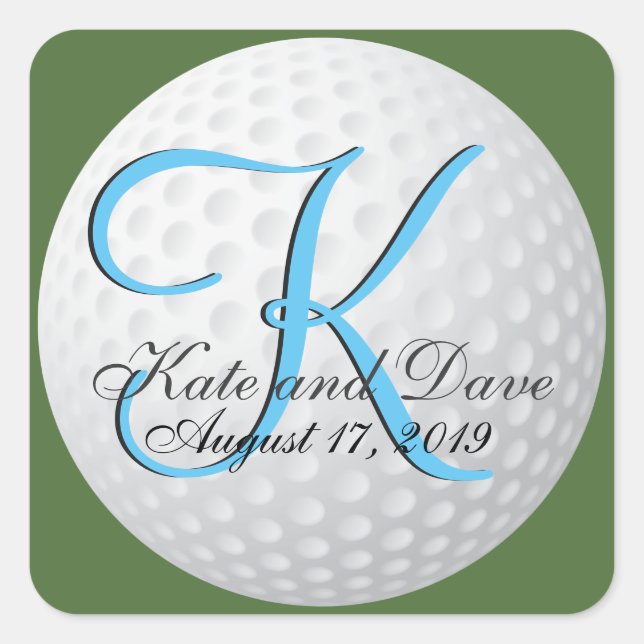 Golfer Monogram Elegant Golf 3d Wedding Favour Square Sticker (Front)