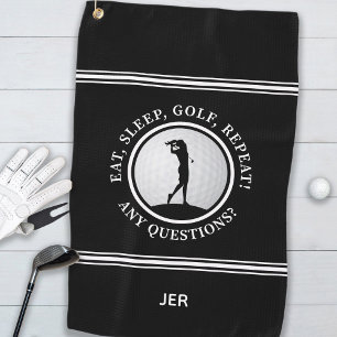 Golfer Monogram Funny Quote Sports Pro Golf Black Towel