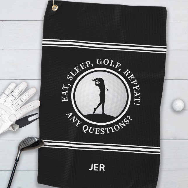 Golfer Monogram Funny Quote Sports Pro Golf Black Towel (Golfer Monogram Funny Quote Sports Pro Golf Black Golf Towel)