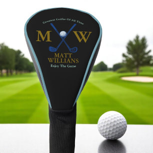 Golfer Monogram on Classy Black Custom Golf Head Cover