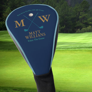 Golfer Monogram on Classy Blue Custom Golf Head Cover