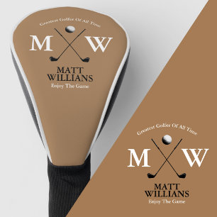Golfer Monogram on Light-Brown Custom Golf Club Head Cover
