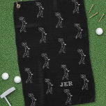 Golfer Monogram Pro Sports Equipment Black White Golf Towel<br><div class="desc">Masculine golf design features a male golfer silhouette repeating pattern in crisp white on a solid black background. Add custom initials in classic white font with the easy to use modern template. All colours of this design are easily edited in the design tool. Use the message feature if you have...</div>