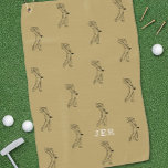 Golfer Monogram Sports Pro Equipment Gold Black Golf Towel<br><div class="desc">Masculine golf design features a male golfer silhouette repeating pattern in black on a solid gold colour background. Add custom initials in classic white font with the easy to use modern template. All colours of this design are easily edited in the design tool. Use the message feature if you have...</div>