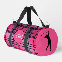 Golfer Monogramed "Hot Pink" Plaid Duffel Bag