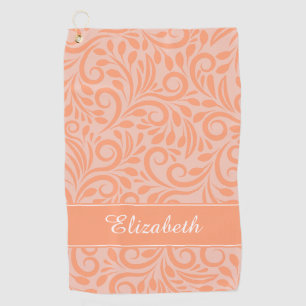 Golfer   Monogrammed Abstract Floral Pink Orange Golf Towel