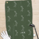 Golfer Monogrammed Initials Sports Equipment Green Golf Towel<br><div class="desc">This masculine golf design showcases a repeating pattern of a male golfer silhouette in white against a rich dark green background. Personalise it by adding your custom initials in classic white font using our easy-to-use modern template. Plus, you can easily edit the colours to match your style! Have a question...</div>
