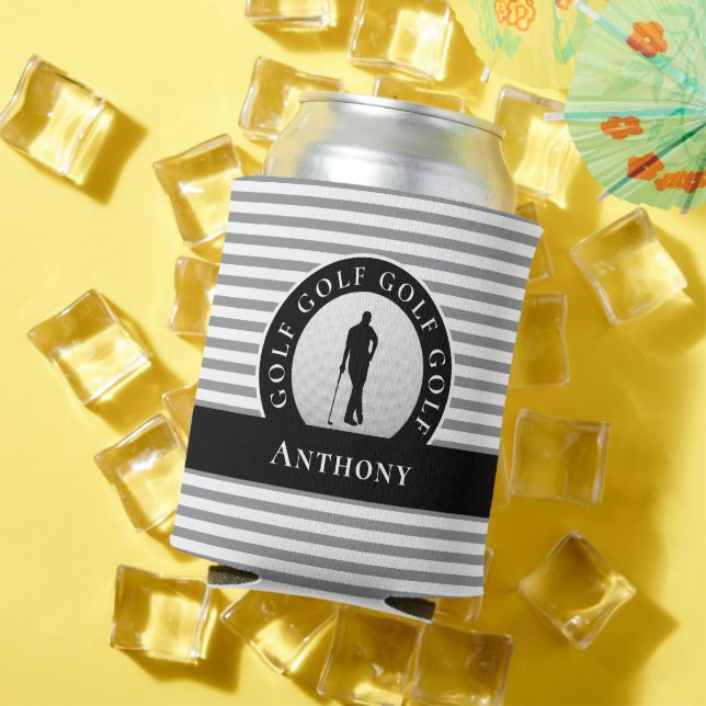Golfer Monogrammed Name Black Grey Sports Novelty Can Cooler (In Situ Summer)