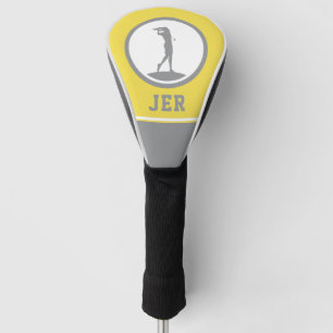 Golfer Monogrammed Silhouette Yellow Grey For Her Golf Head Cover