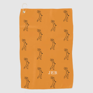 Golfer Monogrammed Sports Equipment Black Orange Golf Towel