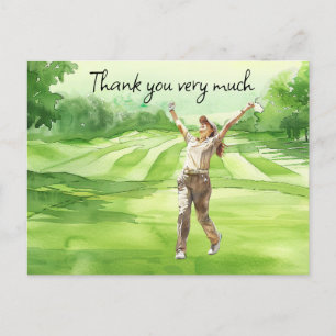 Golfer n golf course watercolor thank you card