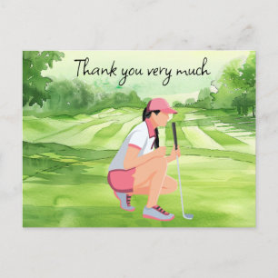 Golfer n golf course watercolor thank you card
