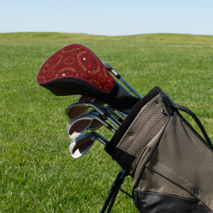 Golfer Name 2-Initials Golf Clubs Pattern dark-red Head Cover