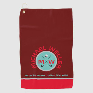 golfer name logo burgundy red golf towel
