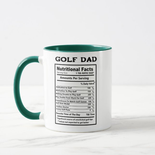Golfer Nutrition Facts Funny Golf Dad Gift Mug (Left)