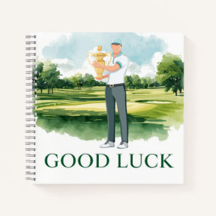 Golfer on fairway with text Good Luck  Notebook