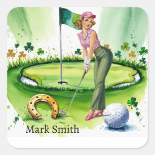 GOLFER on Golf Course St. Patrick's Day Square Sticker