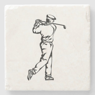 Golfer on Leather Look Stone Coaster