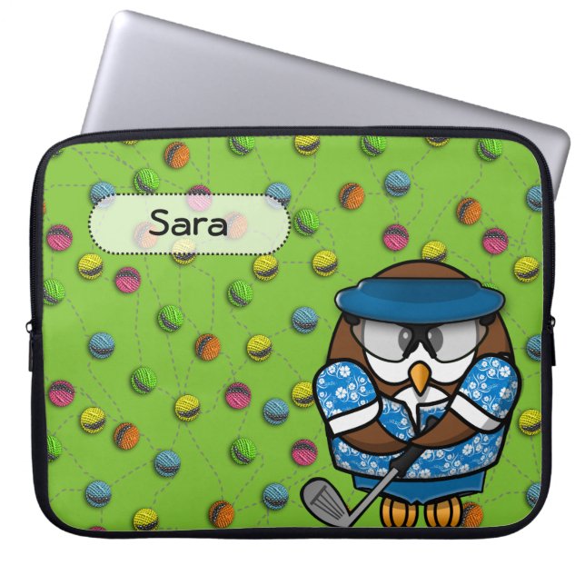golfer owl laptop sleeve (Front)