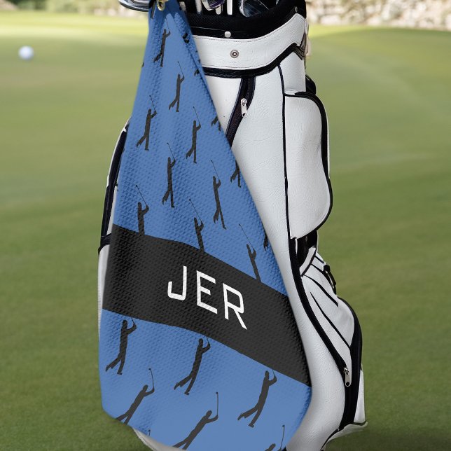 Golfer Pattern Customised Monogrammed Blue Black Golf Towel (Creator Uploaded)