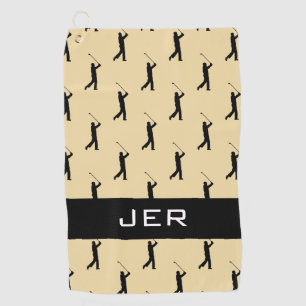 Golfer Pattern Customised Monogrammed Yellow Black Golf Towel