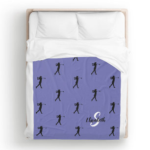 Golfer Pattern Monogrammed Periwinkle Blue Fleece  Blanket