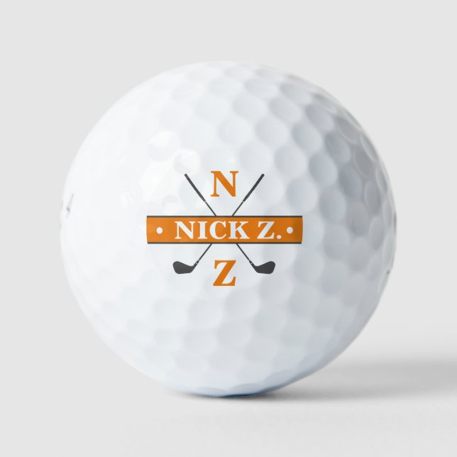 Golfer Personalised 2-initials Orange Branded Golf Balls (Front)