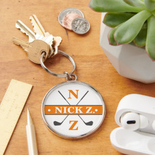 Golfer Personalised 2-initials Orange  Key Ring