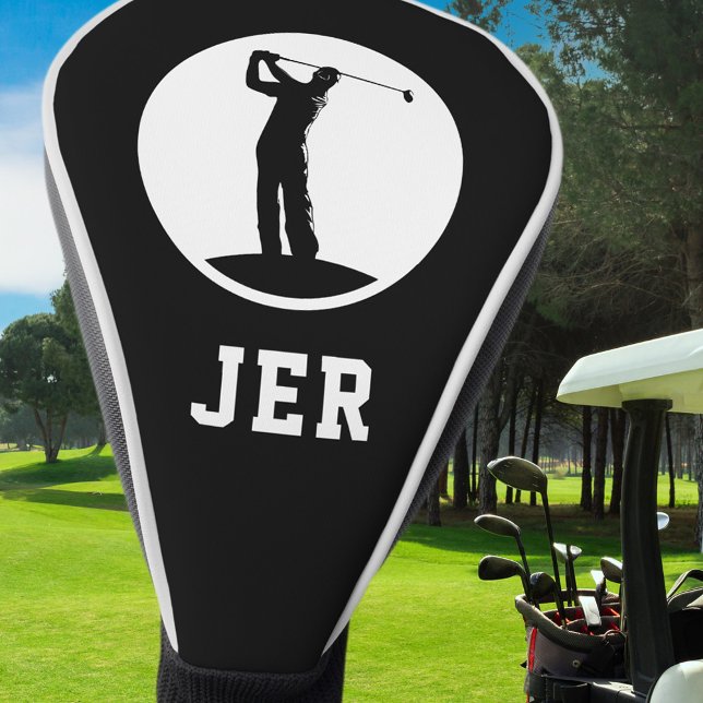 Golfer Personalised Monogram Initials Black White Golf Head Cover (Golfer Personalized Monogram Initials Black White Golf Head Cover)