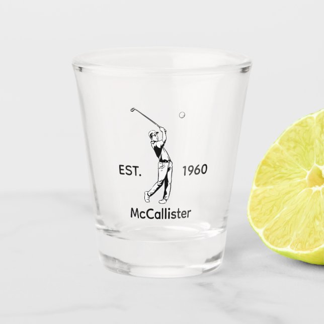 Golfer Personalised name and year  Shot Glass (Front)
