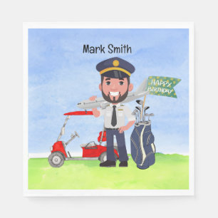 Golfer Pilot Golfing pn Green grass Birthday Party Napkin