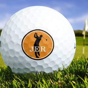 Golfer Player Modern Sports Monogram Orange Black Golf Balls