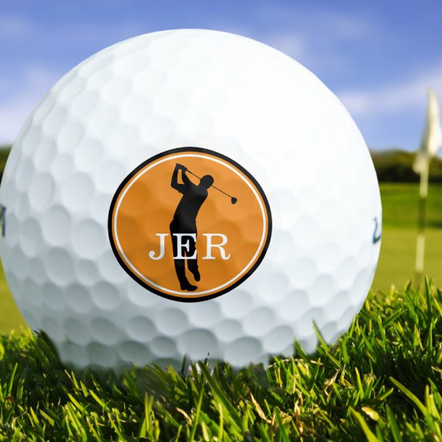 Golfer Player Modern Sports Monogram Orange Black  Golf Balls (Golfer Player Modern Sports Monogram Orange Black Golf Balls)