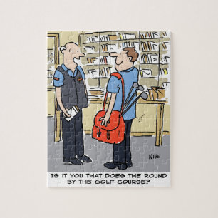 Golfer Postman Loves Golf Cartoon Jigsaw Puzzle