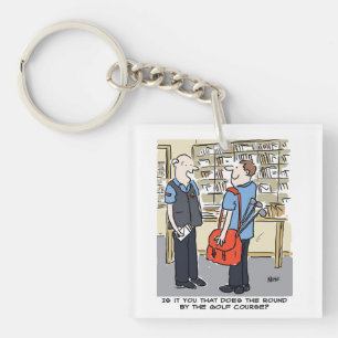 Golfer Postman Loves Golf Cartoon Key Ring
