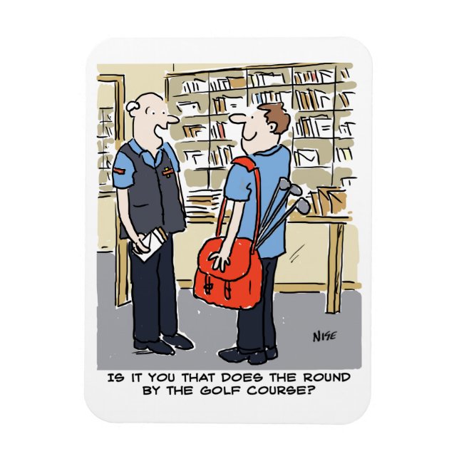 Golfer Postman Loves Golf Cartoon Magnet (Vertical)
