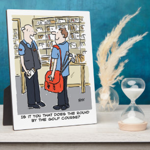 Golfer Postman Loves Golf Cartoon Plaque
