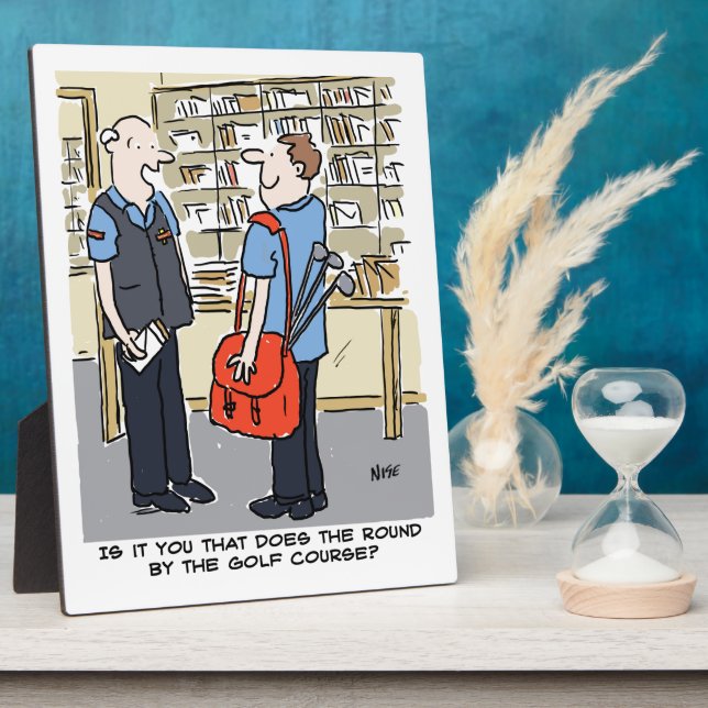 Golfer Postman Loves Golf Cartoon Plaque (Side)