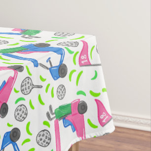 Golfer Preppy Golf Pattern Pink Blue Golf Carts Tablecloth