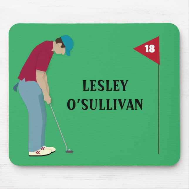 Golfer Putting Ball Themed Green Mouse Pad (Front)