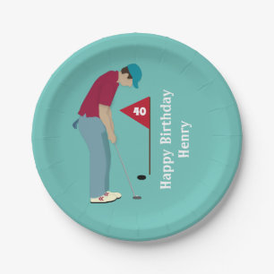 Golfer Putting Birthday Paper Plate