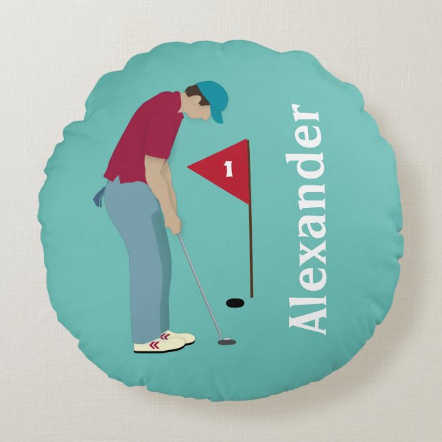 Golfer Putting  Round Cushion (Front)