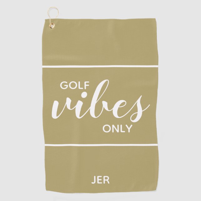Golfer Quote Golf Vibes Only Personalised | Gold Golf Towel (Front)
