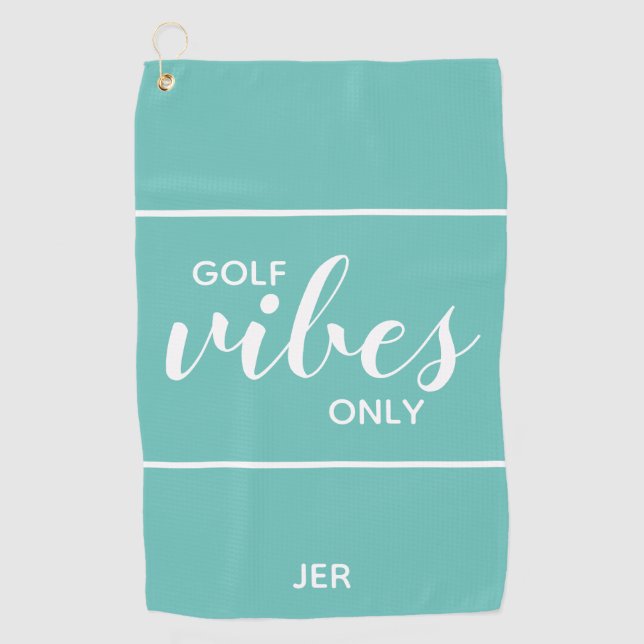 Golfer Quote Golf Vibes Only Personalised | Teal Golf Towel (Front)