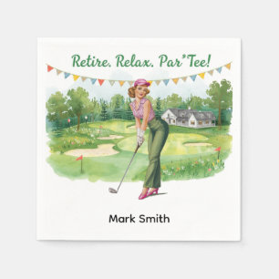 Golfer retirement par tee party golfing on course napkin