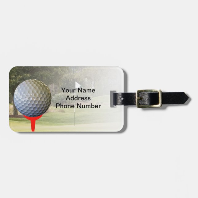 Golfer’s Luggage Tag, Customisable Tag (Front Horizontal)