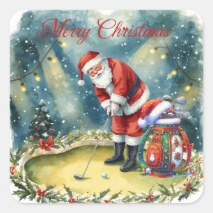 Golfer Santa Claus  golf   Merry Christmas  Square Sticker
