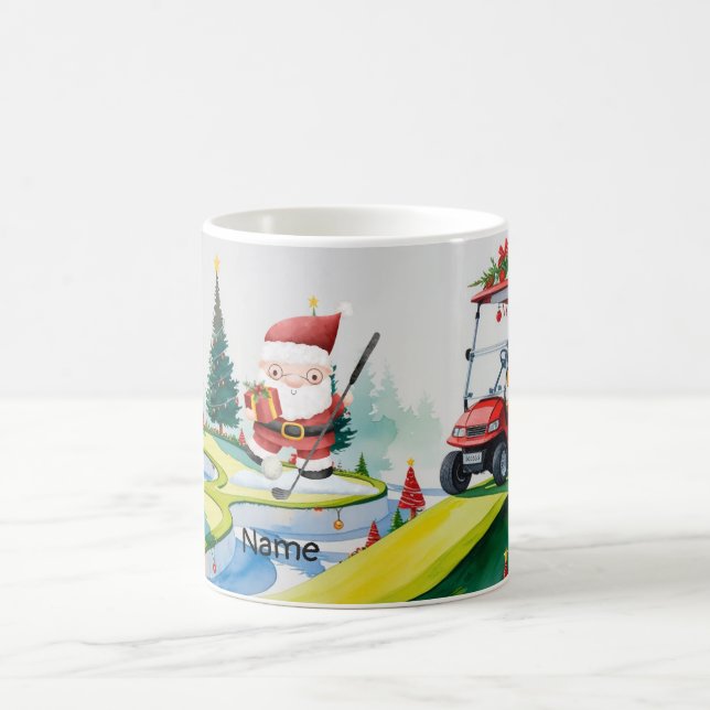 Golfer Santa Claus golfing at course Christmas  Coffee Mug (Center)